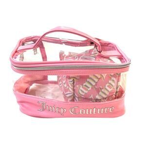 Juicy Couture Pink Clear Cosmetic Bag Set Makeup Travel Case Rainbow Logo NWT